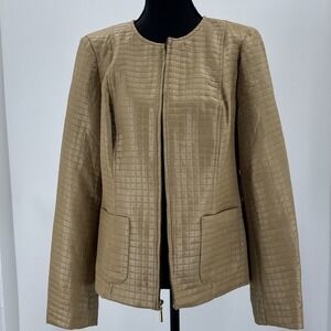 Valerie Stevens Gold Faux Leather Quilted  Jacket Women M lightweight minimalist